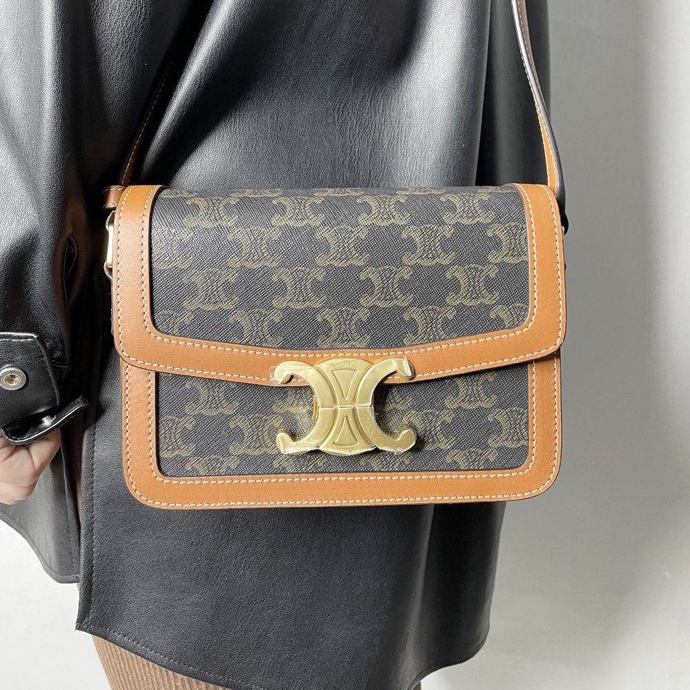 Celine Triomphe Bag in Triomphe Canvas and Calfskin Made in Italy Perfect Cond.